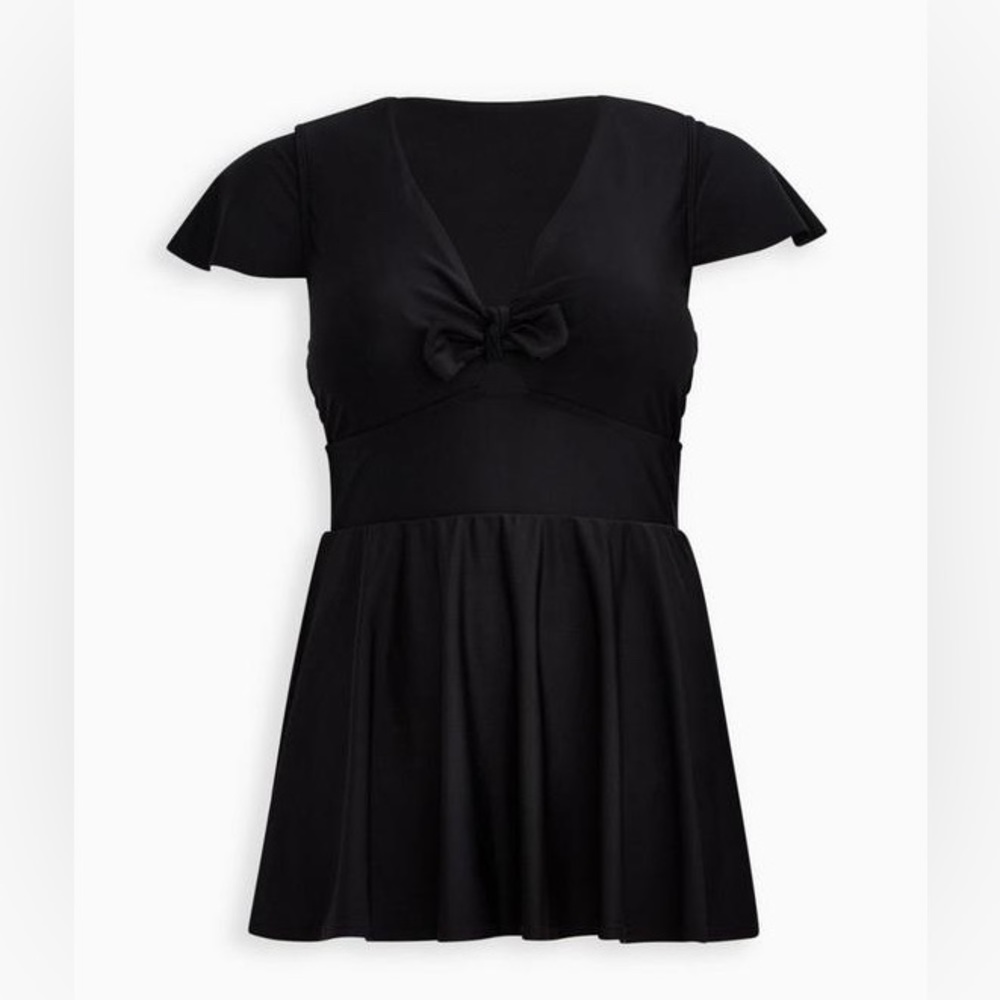 TORRID 2/2x Black Flutter Sleeve Skater Swim Dress With Brief